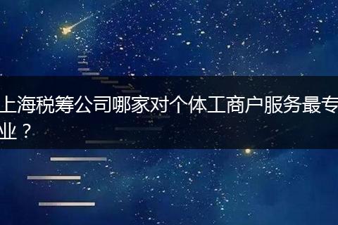 上海税筹公司哪家对个体工商户服务最专业？