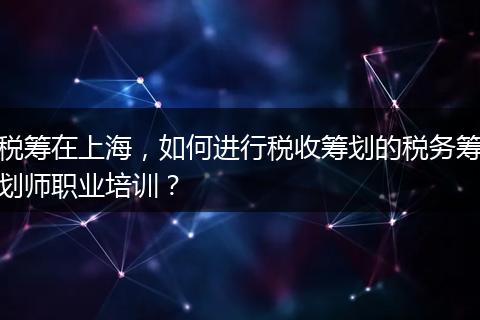 税筹在上海，如何进行税收筹划的税务筹划师职业培训？