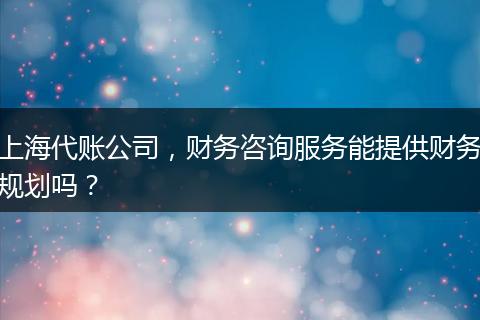上海代账公司,财务咨询服务能提供财务规划吗?