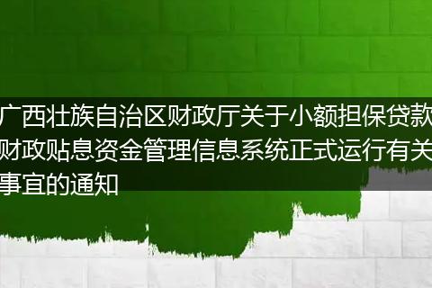 广西壮族自治区财政厅关于小额担保贷款财政贴息资金管理信息系统正式运行有关事宜的通知