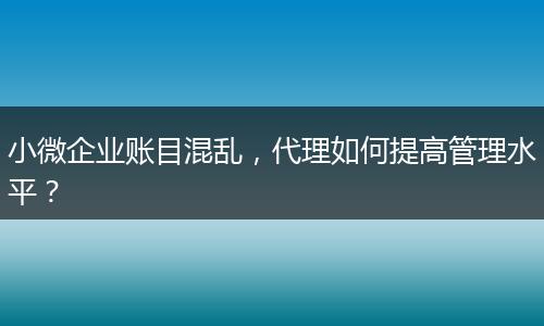 小微企业账目混乱，代理如何提高管理水平？