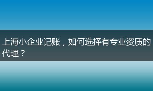 上海小企业记账,如何选择有专业资质的代理?