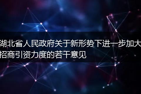 湖北省人民政府关于新形势下进一步加大招商引资力度的若干意见