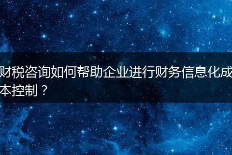 财税咨询如何帮助企业进行财务信息化成本控制？