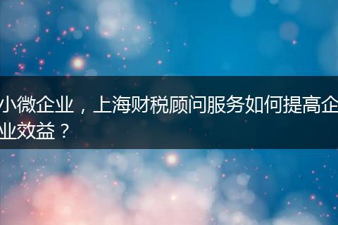 小微企业，上海财税顾问服务如何提高企业效益？