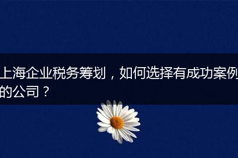 上海企业税务筹划,如何选择有成功案例的公司?