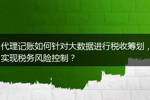 代理记账如何针对大数据进行税收筹划，实现税务风险控制？