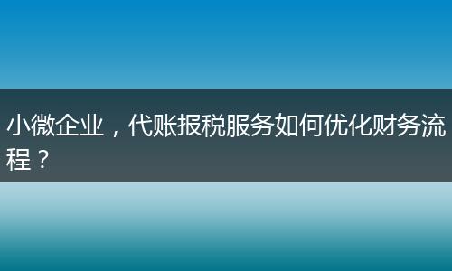 小微企业，代账报税服务如何优化财务流程？