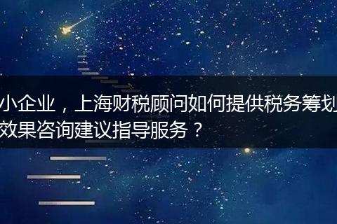 小企业,上海财税顾问如何提供税务筹划效果咨询建议指导服务?