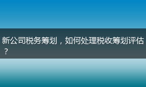 新公司税务筹划,如何处理税收筹划评估?