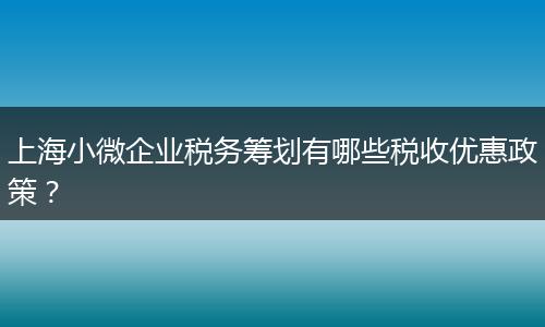上海小微企业税务筹划有哪些税收优惠政策？