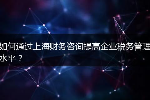 如何通过上海财务咨询提高企业税务管理水平？