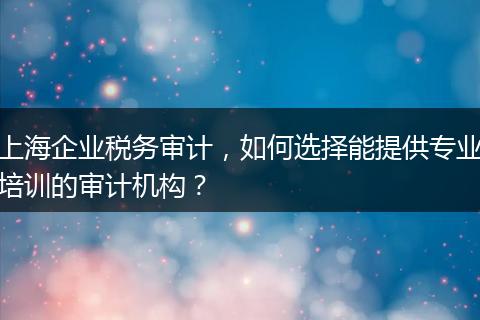 上海企业税务审计，如何选择能提供专业培训的审计机构？