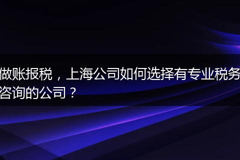 做账报税,上海公司如何选择有专业税务咨询的公司?