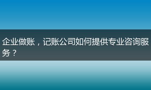 企业做账,记账公司如何提供专业咨询服务?