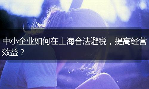 中小企业如何在上海合法避税，提高经营效益？