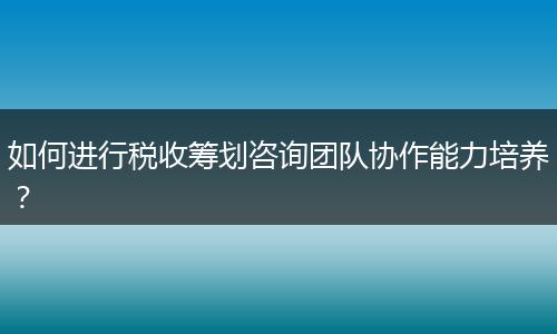 如何进行税收筹划咨询团队协作能力培养?