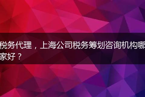 税务代理,上海公司税务筹划咨询机构哪家好?