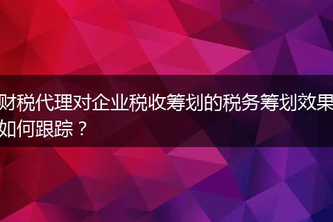 财税代理对企业税收筹划的税务筹划效果如何跟踪？