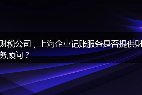 财税公司，上海企业记账服务是否提供财务顾问？