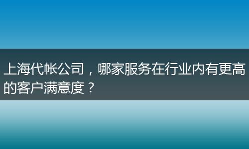 上海代帐公司，哪家服务在行业内有更高的客户满意度？
