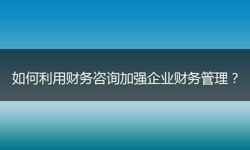 如何利用财务咨询加强企业财务管理？