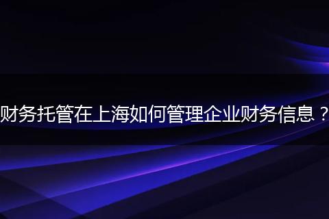 财务托管在上海如何管理企业财务信息？