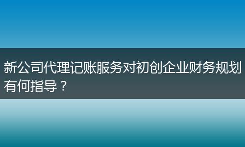 新公司代理记账服务对初创企业财务规划有何指导？