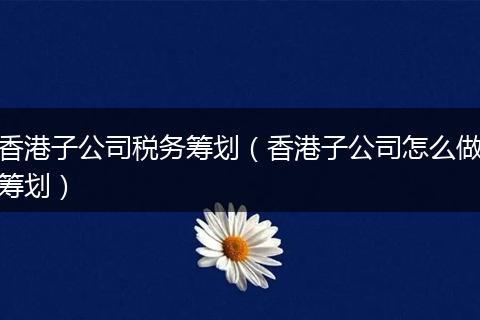 香港子公司税务筹划（香港子公司怎么做筹划）