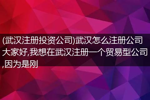 (武汉注册投资公司)武汉怎么注册公司大家好,我想在武汉注册一个贸易型公司,因为是刚