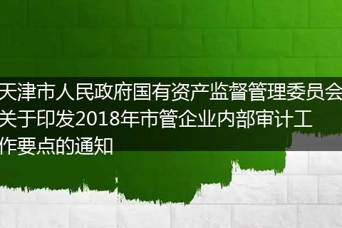 天津市人民政府国有资产监督管理委员会关于印发2018年市管企业内部审计工作要点的通知