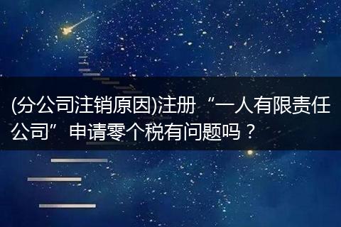 (分公司注销原因)注册“一人有限责任公司”申请零个税有问题吗?