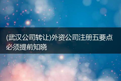 (武汉公司转让)外资公司注册五要点 必须提前知晓