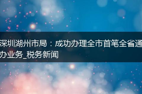 深圳湖州市局：成功办理全市首笔全省通办业务_税务新闻