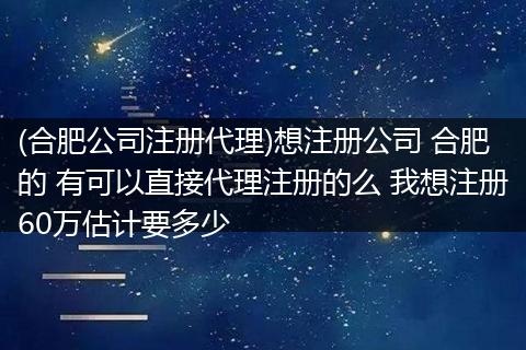 (合肥公司注册代理)想注册公司 合肥的 有可以直接代理注册的么 我想注册60万估计要多少