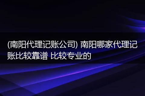 (南阳代理记账公司) 南阳哪家代理记账比较靠谱 比较专业的