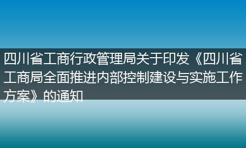 四川省工商行政管理局关于印发《四川省工商局全面推进内部控制建设与实施工作方案》的通知