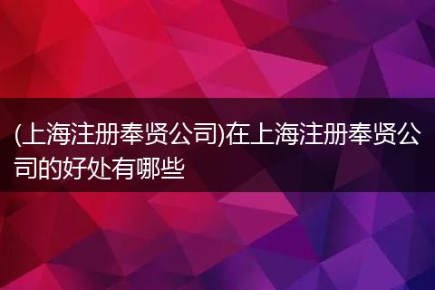 (上海注册奉贤公司)在上海注册奉贤公司的好处有哪些