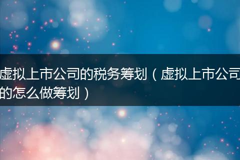 虚拟上市公司的税务筹划（虚拟上市公司的怎么做筹划）