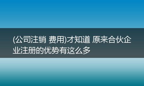 (公司注销 费用)才知道 原来合伙企业注册的优势有这么多