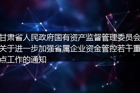 甘肃省人民政府国有资产监督管理委员会关于进一步加强省属企业资金管控若干重点工作的通知