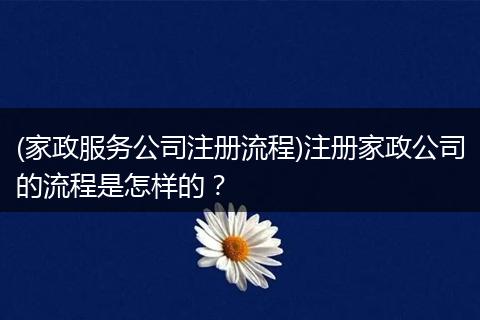 (家政服务公司注册流程)注册家政公司的流程是怎样的?