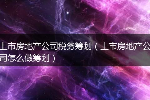 上市房地产公司税务筹划（上市房地产公司怎么做筹划）