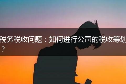税务税收问题：如何进行公司的税收筹划？