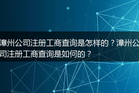 漳州公司注册工商查询是怎样的？漳州公司注册工商查询是如何的？