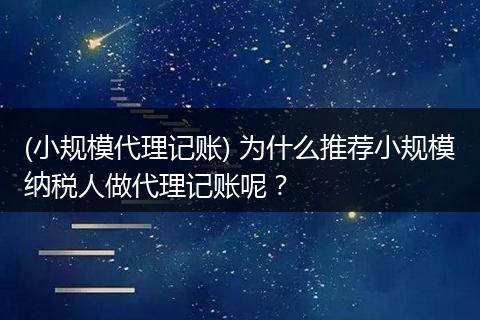 (小规模代理记账) 为什么推荐小规模纳税人做代理记账呢？