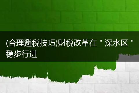 (合理避税技巧)财税改革在＂深水区＂稳步行进