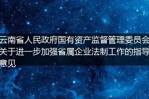 云南省人民政府国有资产监督管理委员会关于进一步加强省属企业法制工作的指导意见