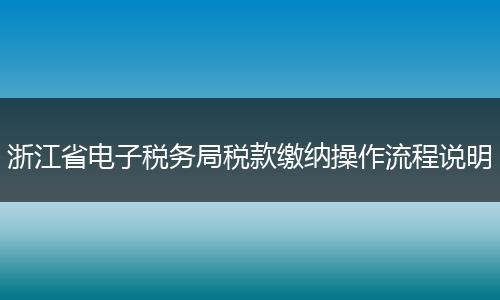 浙江省电子税务局税款缴纳操作流程说明