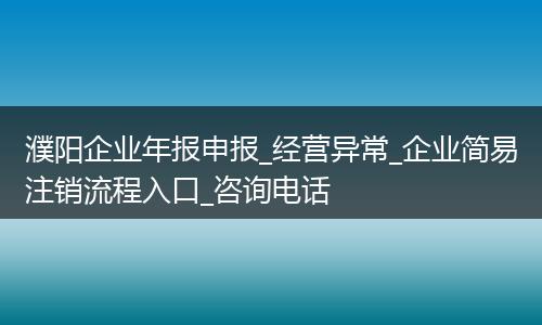 濮阳企业年报申报_经营异常_企业简易注销流程入口_咨询电话